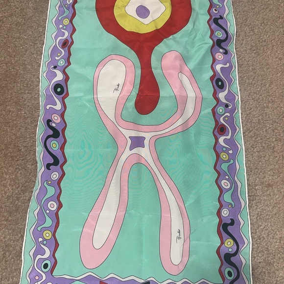 Emilio Pucci Long Scarf Abstract Art Pattern Turquoise - Picture 7 of 9